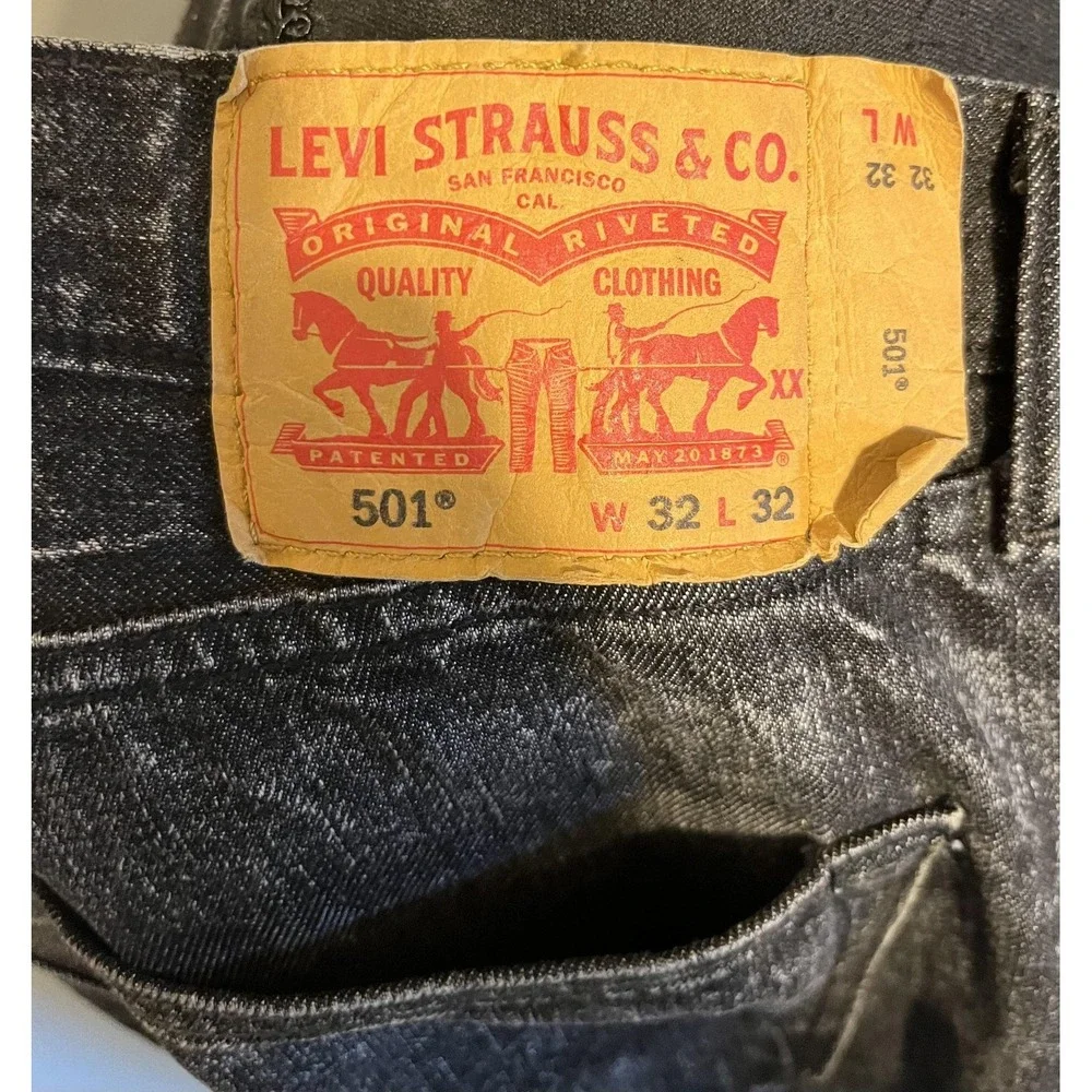 Levi's 501‎ Jeans Mens 32x32 Black Straight Leg Distressed Button Fly Denim